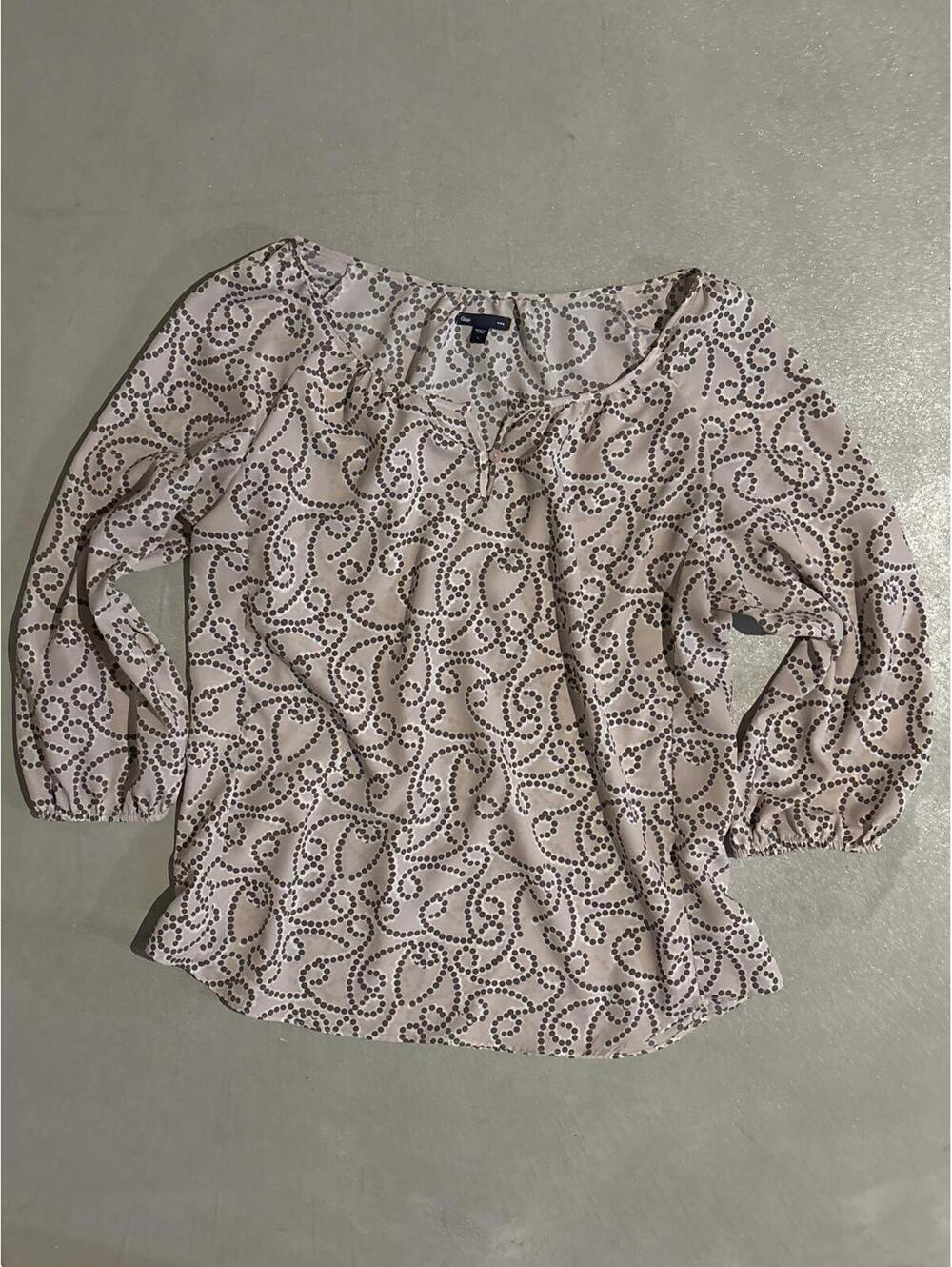 Gap Women's Long Sleeve Blouse with Brown Dot Swirl Pattern